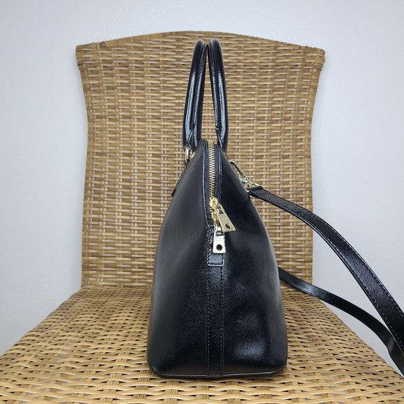 DKNY Bag Satchel Tote Shoulder Strap Handles Shiny Leather Black Gold Hardware - Picture 5 of 16